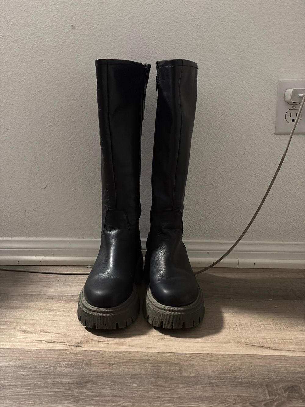Aldo Black Knee-High Platform Lug Boots